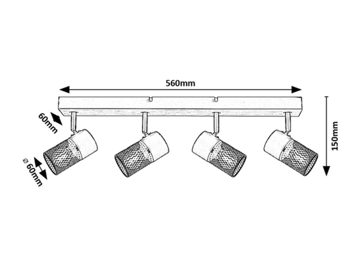 Plafoniera Metta, 4xE14, negru mat, lemn, Rabalux 71154