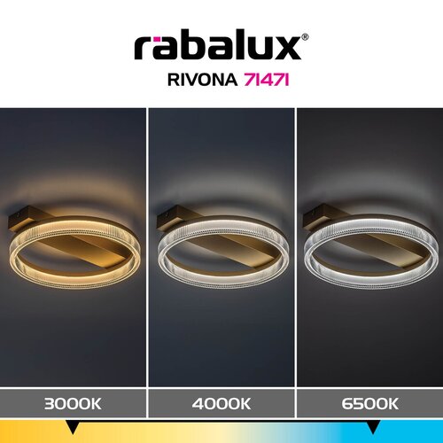 Plafoniera LED Rivona, auriu, 18W, 1400lm, 3000K-6500K, L.37cm, IP20, Rabalux, 71471