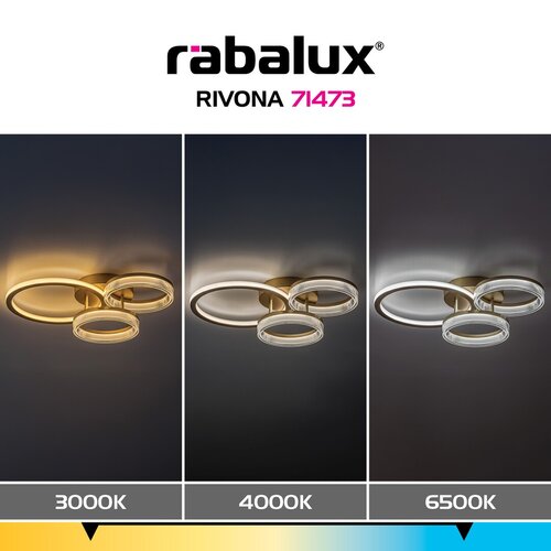 Plafoniera LED Rivona, auriu, 38W, 3500lm, 3000K-6500K, L.58cm, IP20, Rabalux, 71473