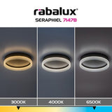 Plafoniera LED Seraphiel, negru, 18W, 1110lm, 3000K-6500K, D.33cm, IP20, Rabalux, 71478