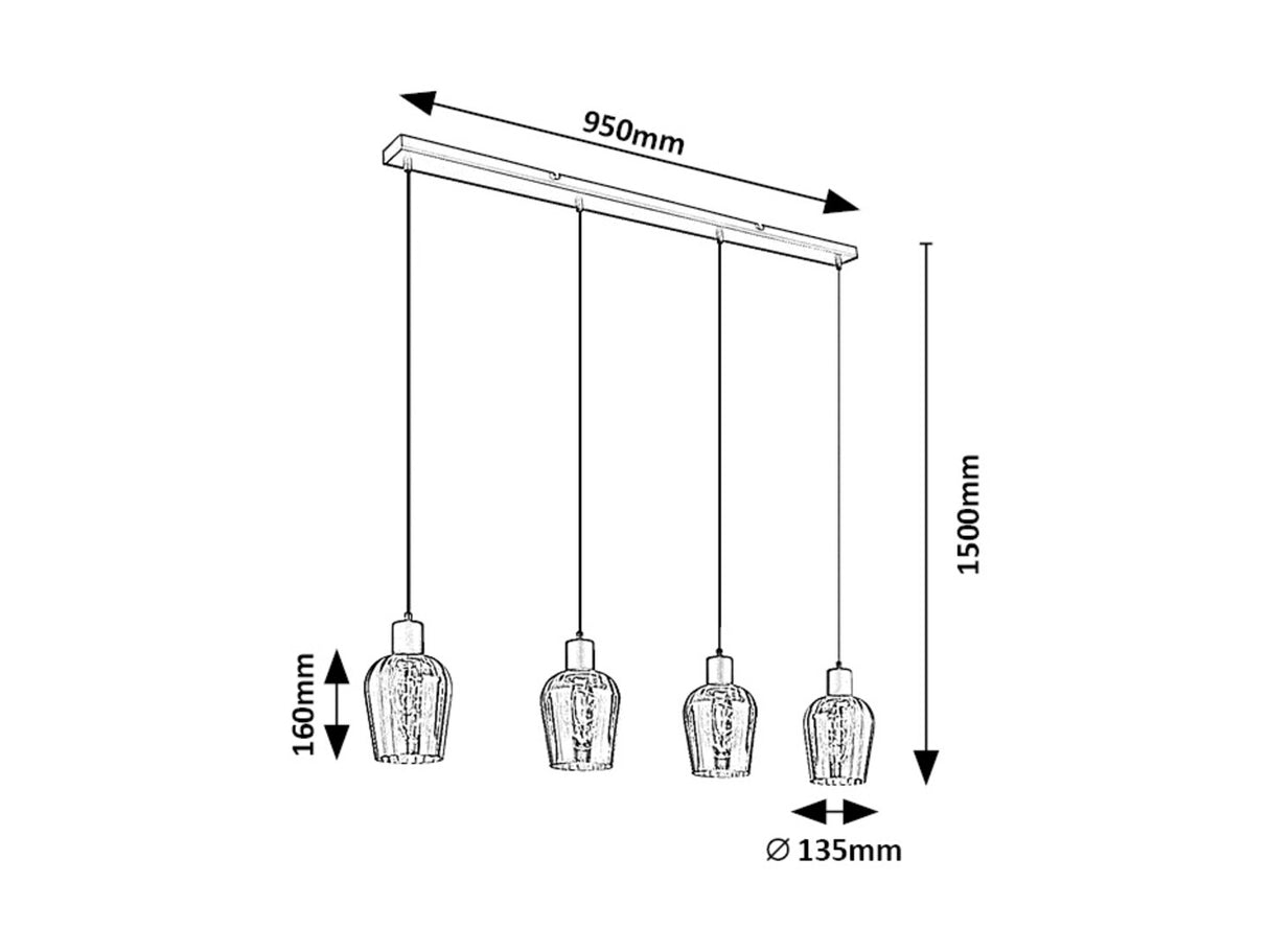 Suspensie Florian, 4xE27, negru/sticla fumurie, L.95 cm, Rabalux 72271