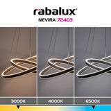 Lustra suspendata LED Nevira, maro periat, 45W, 3150lm, 3000K-6500K, H.140cm, IP20, Rabalux, 72403