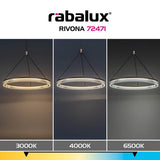 Lustra suspendata LED Rivona, auriu, 24W, 1700lm, 3000K-6500K, H.100cm, IP20, Rabalux, 72471