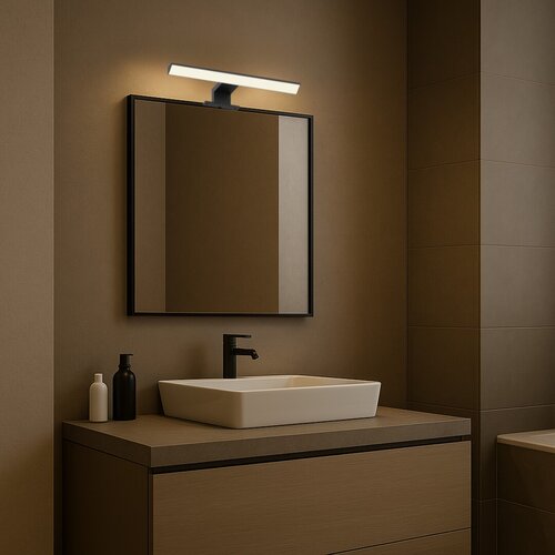 Aplica baie LED Loric, negru, 6W, 375lm, 4000K, L.30cm, IP44, Rabalux, 75024