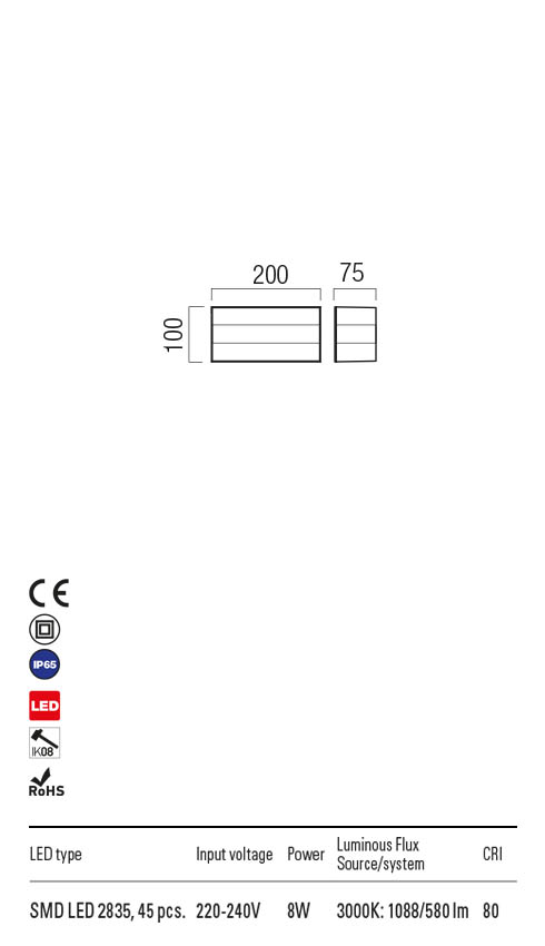 Aplica exterior KODIAK alb cu negru, LED 8W, 1088 lm, 3000K, IP65, Redo 90326