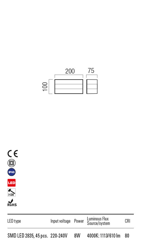 Aplica exterior KODIAK alb cu negru, LED 8W, 1113 lm, 4000K, IP65, Redo 90327