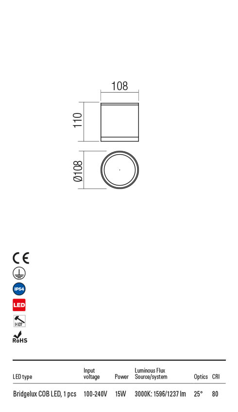 Plafoniera XILO alb mat, LED 15W, 1596 lm, 3000K, IP54, Redo 90344