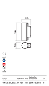 Aplica exterior ILIUS gri inchis, LED 15W, 2195 lm, 3000K, IP54, Redo 90362