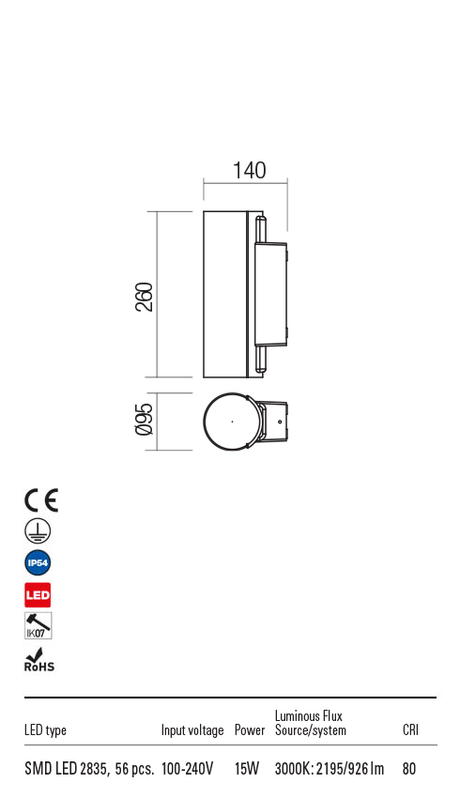 Aplica exterior ILIUS gri inchis, LED 15W, 2195 lm, 3000K, IP54, Redo 90362