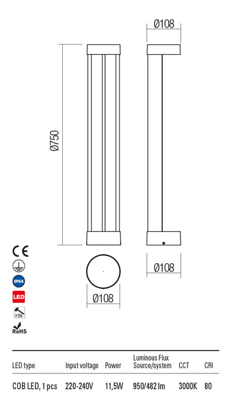 Stalp exterior ZEUS maro inchis, LED 11, 5W, 950 lm, 3000K, IP54, Redo 90366