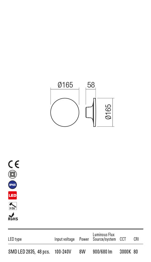 Aplica exterior AURA alb mat, LED 8W, 900 lm, 3000K, IP65, Redo 90368