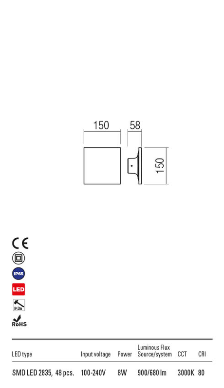 Aplica exterior AURA alb mat, LED 8W, 900 lm, 3000K, IP65, Redo 90370