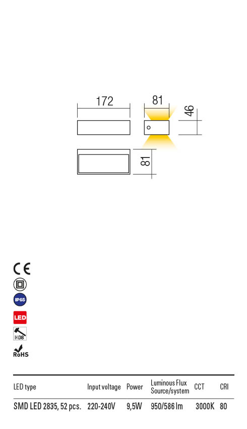 Aplica exterior LAMPRIS alb, LED 9, 5W, 950 lm, 3000K, IP65, Redo 90372