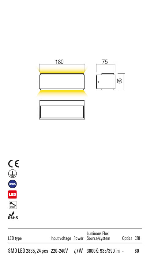 Aplica exterior DASH alb mat, LED 7, 7W, 935 lm, 3000K, IP65, Redo 90399