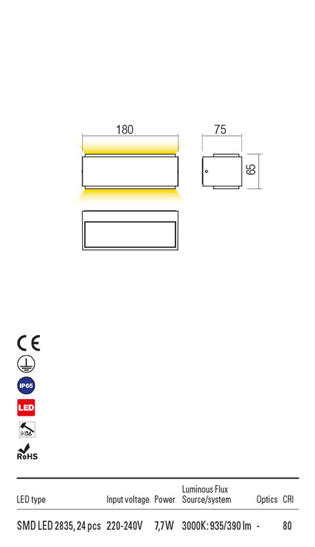 Aplica exterior DASH alb mat, LED 7, 7W, 935 lm, 3000K, IP65, Redo 90399