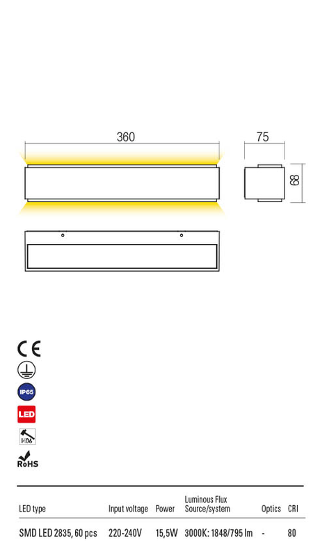 Aplica exterior DASH alb mat, LED 15, 5W, 1848 lm, 3000K, IP65, Redo 90405