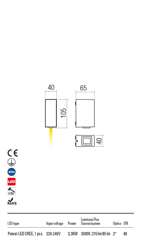 Aplica exterior ACE alb mat, LED 3, 36W, 214, 76 lm, 3000K, IP54, Redo 90413