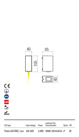 Aplica exterior ACE alb mat, LED 3, 36W, 233, 19 lm, 4000K, IP54, Redo 90414