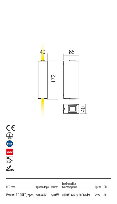 Aplica exterior ACE alb mat, LED 5, 84W, 476, 62 lm, 3000K, IP54, Redo 90419