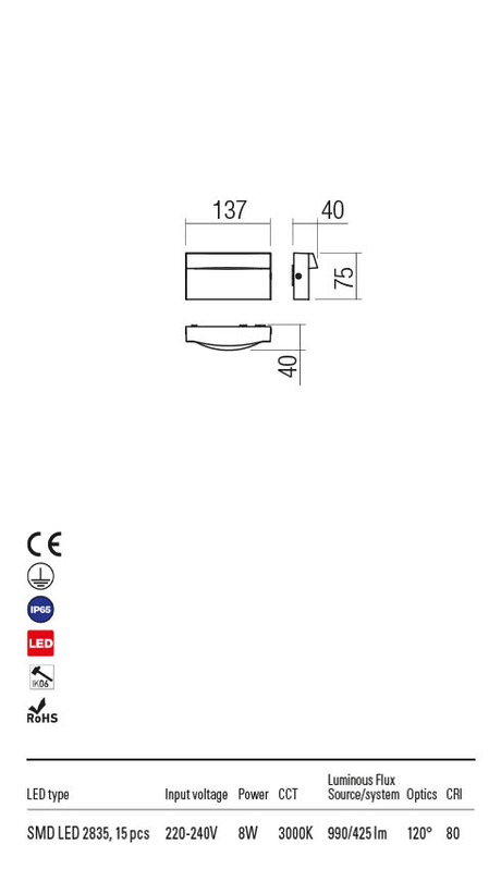 Aplica exterior POLIFEMO alb mat, LED 8W, 990 lm, 3000K, IP65, Redo 90425