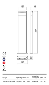 Stalp exterior POLIFEMO maro inchis, LED 8W, 990 lm, 3000K, IP65, Redo 90429