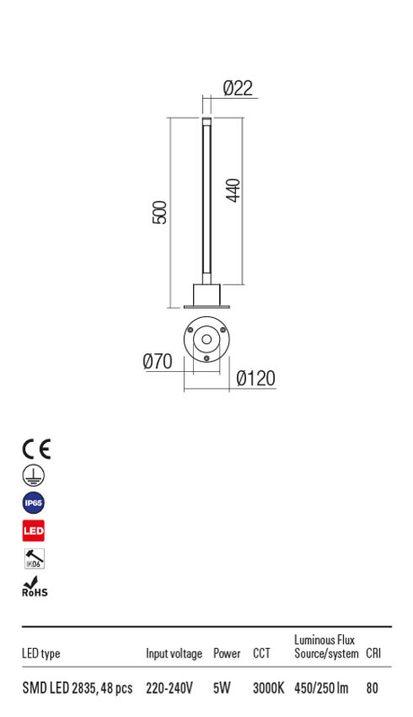 Stalp exterior WIKI gri inchis, LED 5W, 450 lm, 3000K, IP65, Redo 90434