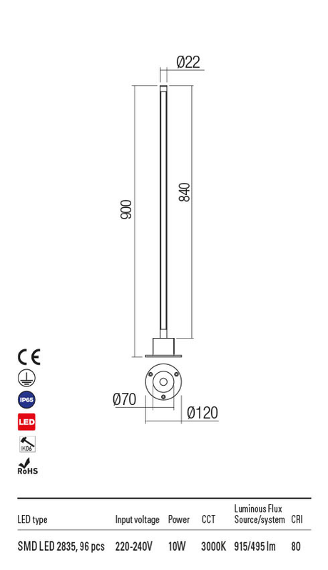 Stalp exterior WIKI gri inchis, LED 10W, 915 lm, 3000K, IP65, Redo 90435