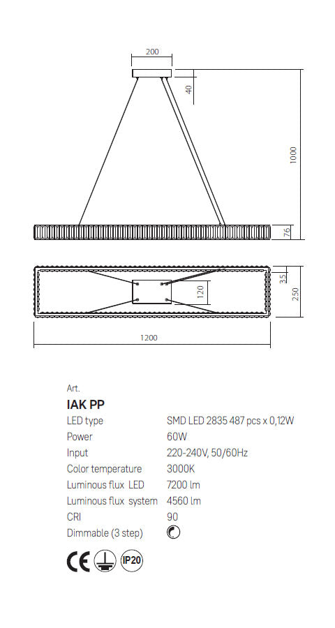 Suspensie Akala, auriu, LED, 60W, 4560 lumeni, 3000K, L.120 cm, Incanti IAK PP