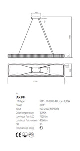 Suspensie Akala, auriu, LED, 60W, 4560 lumeni, 3000K, L.120 cm, Incanti IAK PP