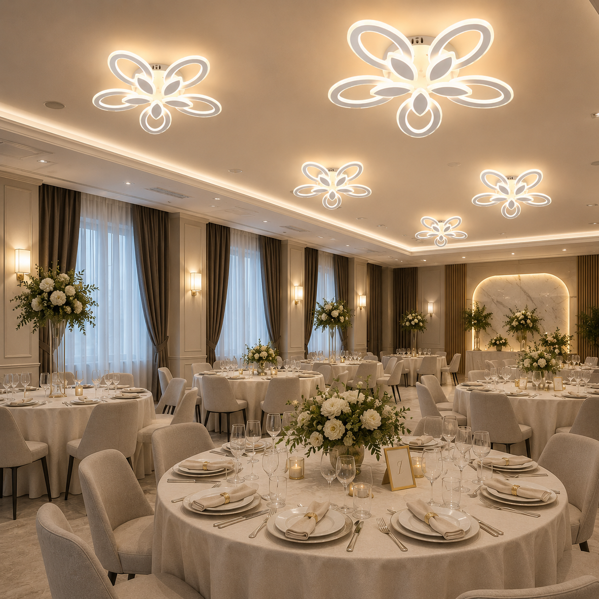 Lustră LED Modernă Flower, Design Floral Elegant, Alb Mat, 140W