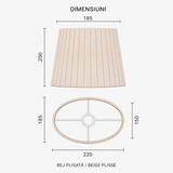 Abajur textil plisat bej oval – 22  × 20 cm