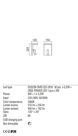 Aplica AGOS, negru mat, LED  6W + 1 x 3, 2W, 3000K, 740 lm, Redo 01-1500