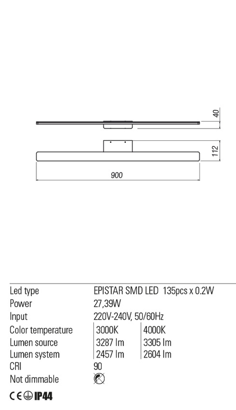 Aplica BARRIO, alb mat, LED 27, 39W, 4000K, 3305 lm, Redo 01-2507