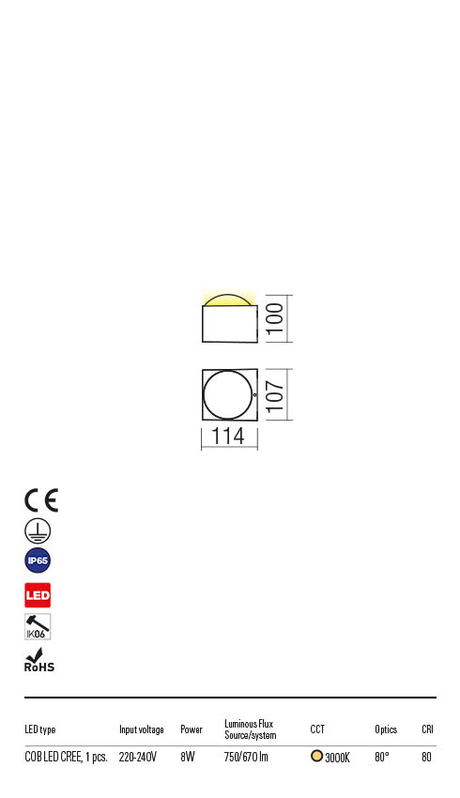 Aplica exterior ARI alb mat, LED 7W, 650 lm, 3000K, IP65, Redo 90273