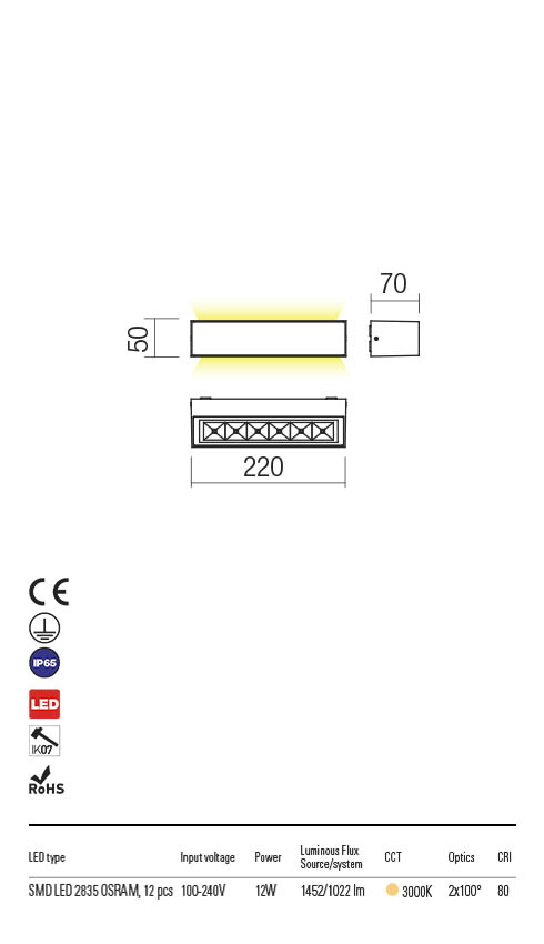 Aplica exterior AROOS alb mat, LED 12W, 1200 lm, 3000K, IP65, Redo 90256