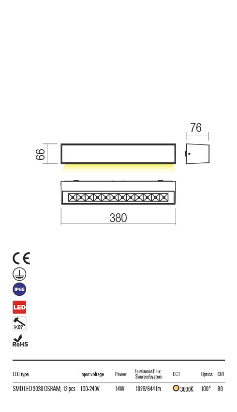 Aplica exterior AROOS alb mat, LED 14W, 950 lm, 3000K, IP65, Redo 90250