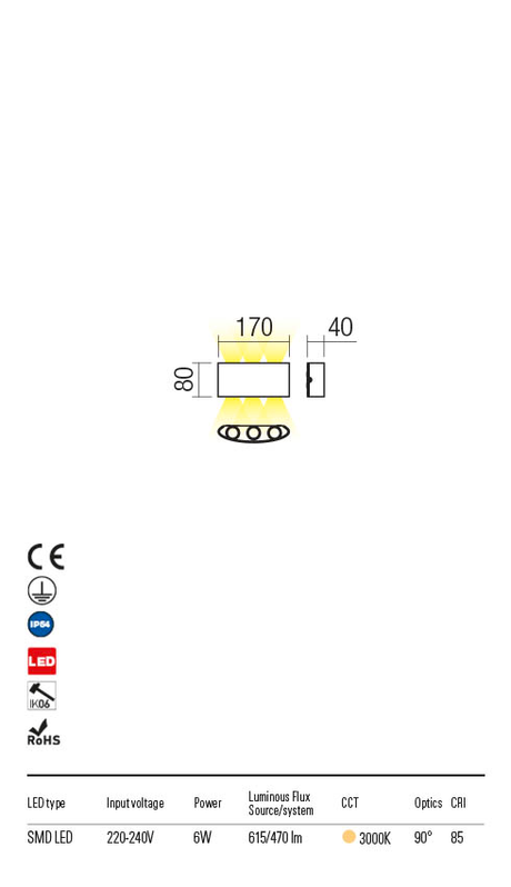 Aplica exterior FABO gri inchis, LED 6W, 614 lm, 3000K, IP54, Redo 90226