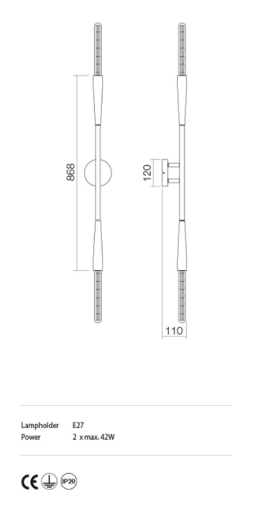 Aplica de perete HAVANA, 2xE27, INCANTI  IHV W2 06 04 B