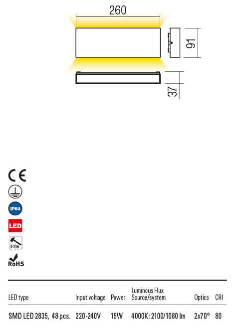 Aplica exterior KAMAL gri inchis, LED 15W, 2100 lm, 4000K, IP54, Redo 90391