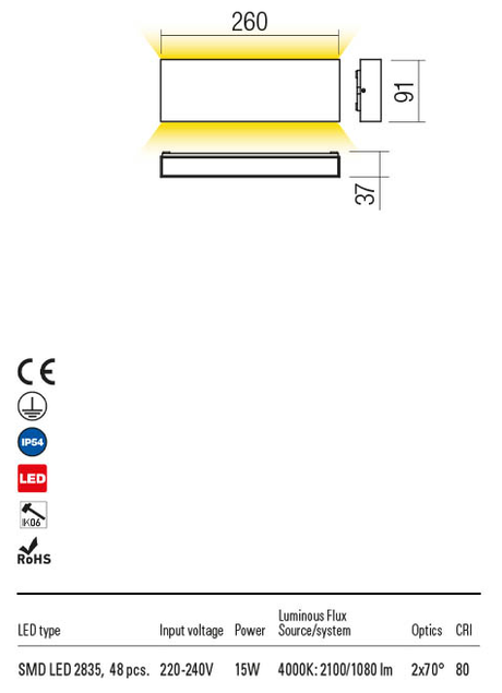 Aplica exterior KAMAL gri inchis, LED 15W, 2100 lm, 4000K, IP54, Redo 90391