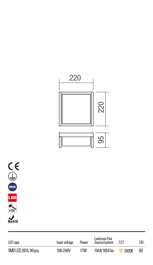 Aplica exterior SCRIGNO gri inchis, LED 18W, 1750 lm, 3000K, IP65, Redo 90241