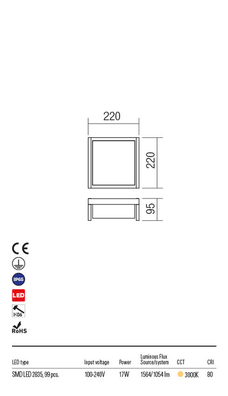 Aplica exterior SCRIGNO gri inchis, LED 18W, 1750 lm, 3000K, IP65, Redo 90241