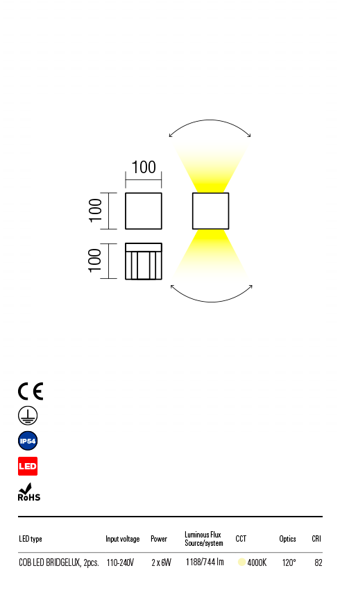 Aplica exterior VARY alb mat, LED 2 x 6W, 1200 lm, 4000K, IP54, Redo 90175