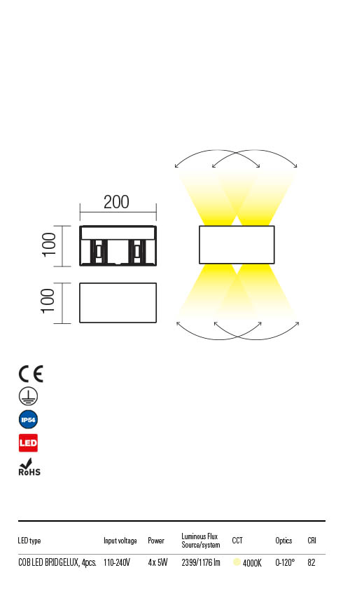 Aplica exterior VARY alb mat, LED 4 x 5W, 1560 lm, 4000K, IP54, Redo 90301