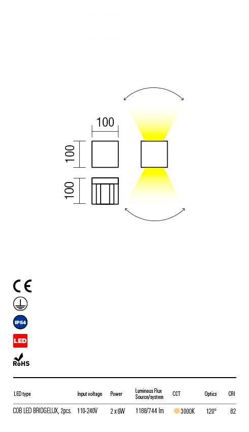 Aplica exterior VARY gri inchis, LED 2 x 6W, 1100 lm, 3000K, IP54, Redo 90173