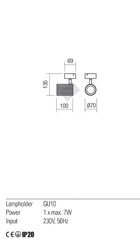 Miniproiector DELPHI, auriu mat, GU10, 1 x 7W, Redo 01-2584