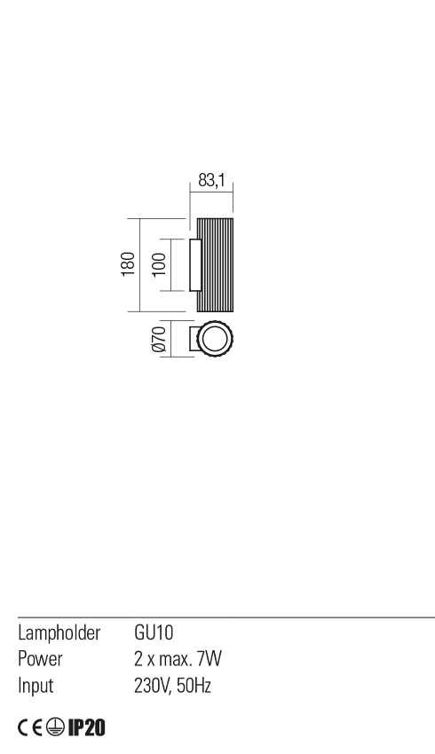 Aplica DELPHI, negru mat, GU10, 2 x 7W, Redo 01-2551