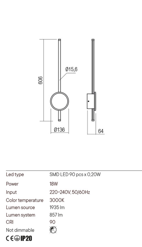 Aplica DIAZ, alb mat, LED 18W, 3000K, 1935 lm, Redo 01-2699