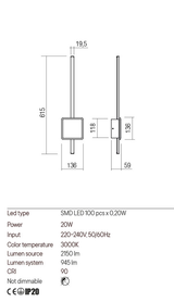 Aplica DIAZ, alb mat, LED 20W, 3000K, 2150 lm, Redo 01-2696