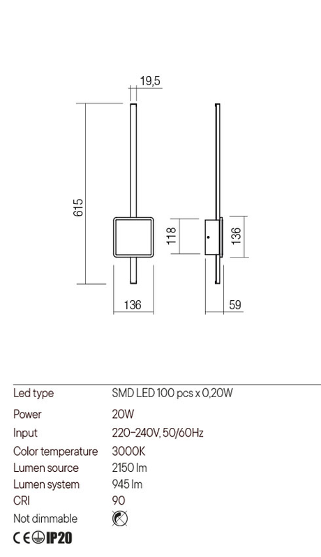 Aplica DIAZ, auriu mat, LED 20W, 3000K, 2150 lm, Redo 01-2697